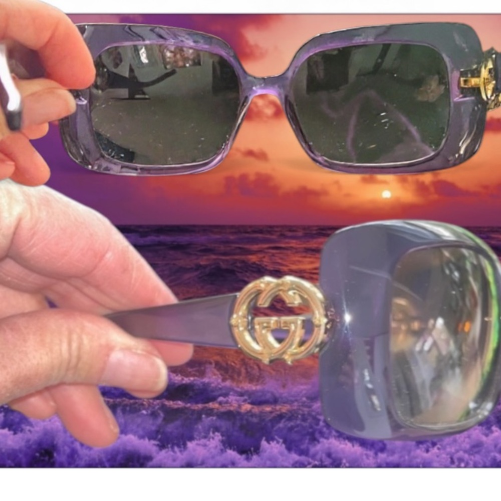 Gucci Purple Sunglasses with Gold Details - Picture 4 of 8